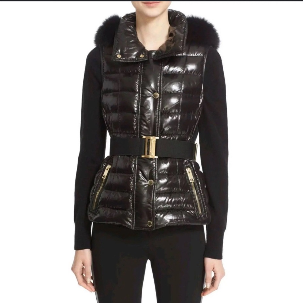 BURBERRY Vest Willowbank Down Hooded Vest Fox Fur
